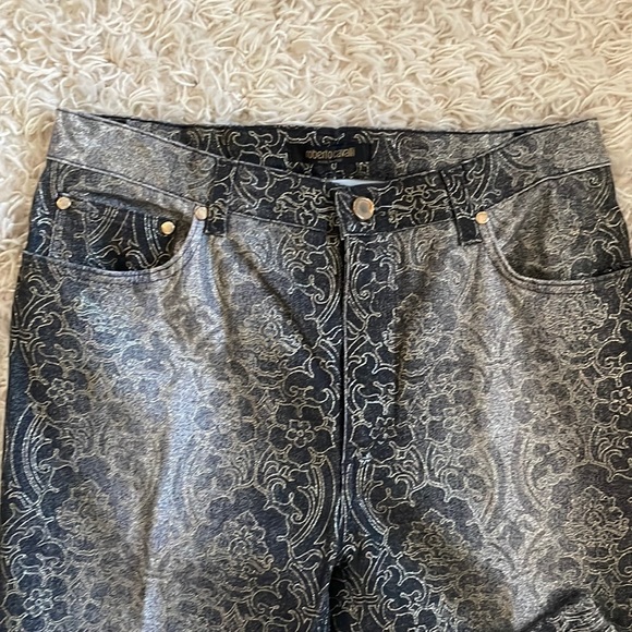 ROBERTO CAVALLI Jeans, Size Large Gold Jacquard Vintage RARE! Made in Italy NWOT - Picture 4 of 15